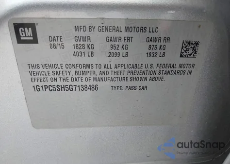 2016 Chevrolet Cruze Limited Ls Auto from USA, damaged, VIN 1G1PC5SH5G7138486